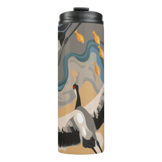 torenhoge hijskranen boven de rivier thermosbeker (Voorkant)