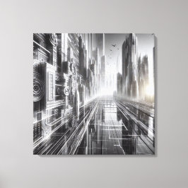 Torens of Tomorrow: Een zwart-witte metropool Canvas Afdruk