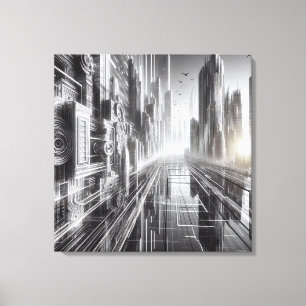 Torens of Tomorrow: Een zwart-witte metropool Canvas Afdruk