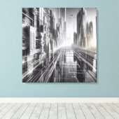 Torens of Tomorrow: Een zwart-witte metropool Canvas Afdruk (Insitu (Houten vloer))