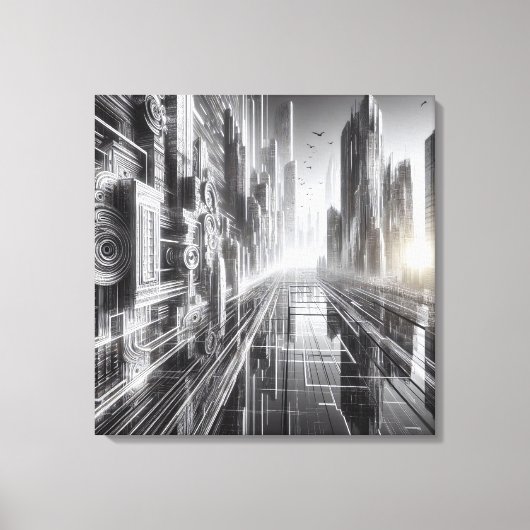Torens of Tomorrow: Een zwart-witte metropool Canvas Afdruk (Voorkant)