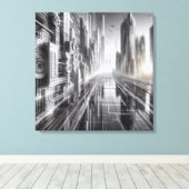 Torens of Tomorrow: Een zwart-witte metropool Canvas Afdruk (Insitu (Houten vloer))