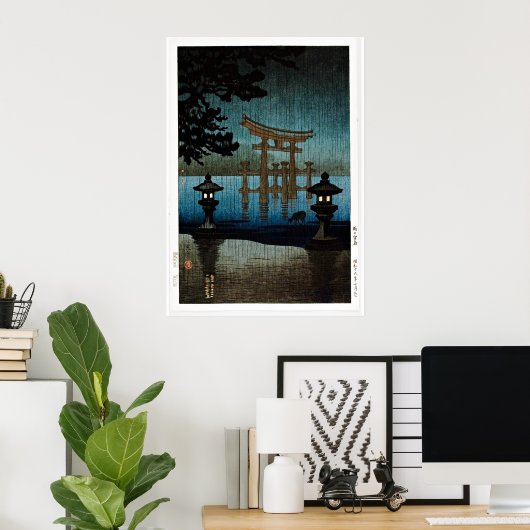 Tori en Lake Scene Ukiyo-e Poster (Thuiskantoor)