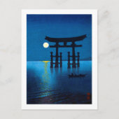 Torii Gate en Full Moon, Koho Shoda, Woodcut Briefkaart (Voorkant)