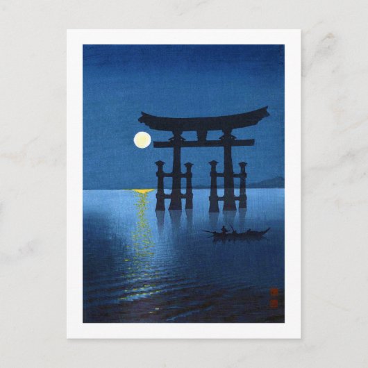 Torii Gate en Full Moon, Koho Shoda, Woodcut Briefkaart (Voorkant)