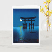 Torii Gate en Full Moon, Koho Shoda, Woodcut Kaart (Gele Bloem)