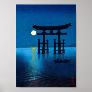 Torii Gate en Full Moon, Koho Shoda, Woodcut Poster