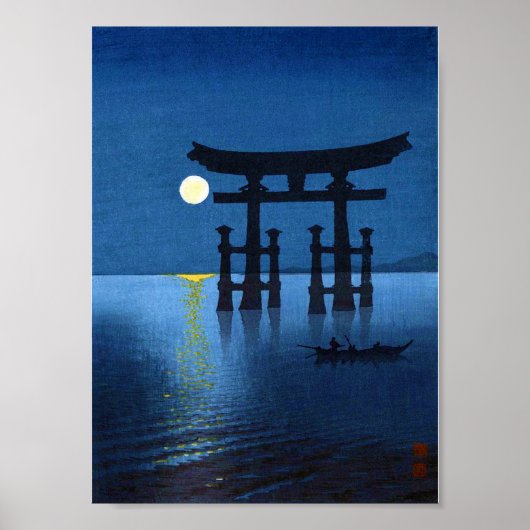 Torii Gate en Full Moon, Koho Shoda, Woodcut Poster (Voorkant)