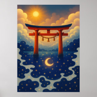 Torii Gate met Zon en Maan Fantasy Japans Poster
