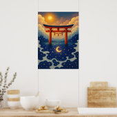 Torii Gate met Zon en Maan Fantasy Japans Poster (Keuken)