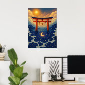 Torii Gate met Zon en Maan Fantasy Japans Poster (Thuiskantoor)