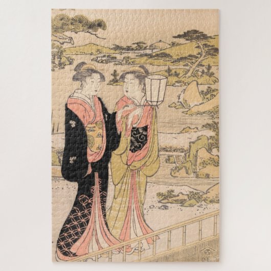 Torii Kiyonaga Twee Vrouwen in een japanse tuin Legpuzzel (Verticaal)