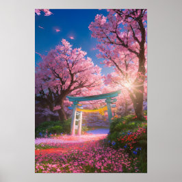 Torii Poort te midden van Cherry Blossom Splendor Poster