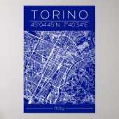 Torino City Map Poster – Blueprint Architectural  (Voorkant)