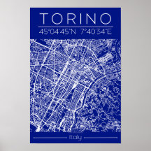 Torino Stadkaart Poster – Blauwdruk Architecturaal
