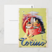 Torino Turijn Italië Poster met reiswieg teruggeze Briefkaart (Voorkant / Achterkant)