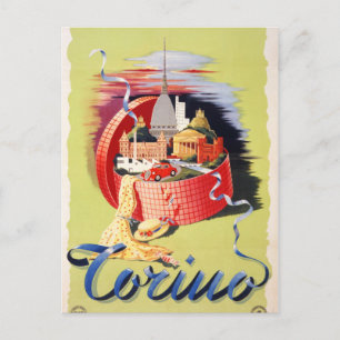 Torino Turijn Italië Poster met reiswieg teruggeze Briefkaart