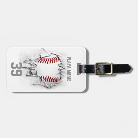 Torn Baseball (wit gepersonaliseerd) Bagagelabel (Voorkant horizontaal)