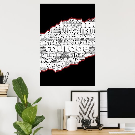 Torn Black & White Courage Red Line Poster (Thuiskantoor)