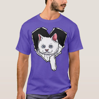 Torn Cloth Cat Face Torn Hole Heart Cat Face T-shirt