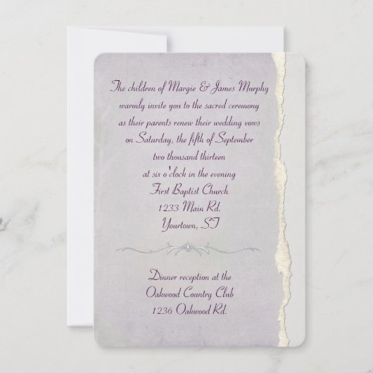Torn Edge Lavender Wedding Vow Renewal Kaart (Voorkant)