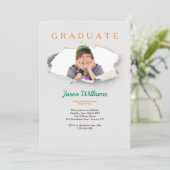 Torn Edges Photo Afstuderen Invitation Kaart (Staand voorkant)