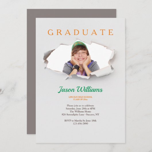 Torn Edges Photo Afstuderen Invitation Kaart (Voorkant / Achterkant)