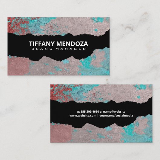 Torn-effect | Textuur oude gegraveerde verf Visitekaartje (Voorkant / Achterkant)