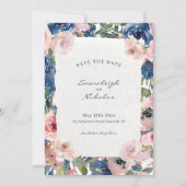Torn Paper Blush Blue Floral Wedding Save The Date (Voorkant)