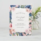 Torn Paper Blush Blue Floral Wedding Save The Date (Staand voorkant)