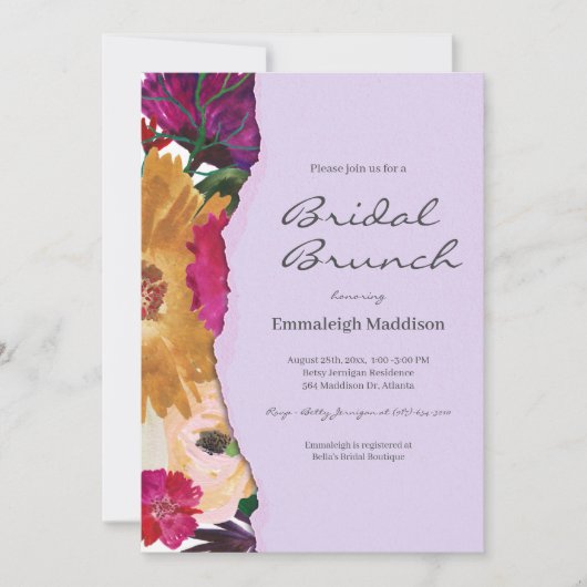Torn Paper Boho Floral Waterverf Bridal Brunch Kaart (Voorkant)