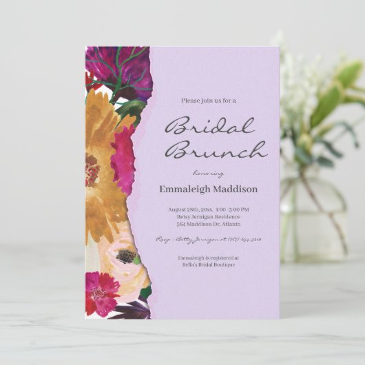Torn Paper Boho Floral Waterverf Bridal Brunch Kaart (Staand voorkant)