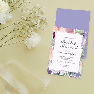 Torn Paper Lila Floral Waterverven Bridal Brunch Kaart
