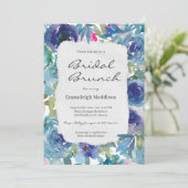 Torn Paper Mermaid Blue Floral Bridal Brunch Kaart (Staand voorkant)