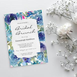 Torn Paper Mermaid Blue Floral Bridal Brunch Kaart