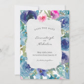 Torn Paper Mermaid Blue Floral Wedding Save The Date (Voorkant)