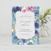 Torn Paper Mermaid Blue Floral Wedding Save The Date (Staand voorkant)