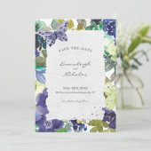 Torn Paper Paarse Floral Waterverven Wedding Save The Date (Staand voorkant)