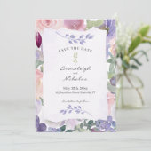 Torn Paper Pastel Lila Floral Waterverven bruiloft Save The Date (Staand voorkant)
