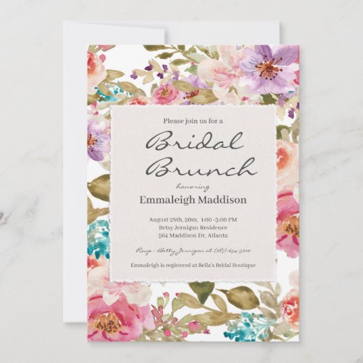 Torn Paper Spring Melody Floral Bridal Brunch Kaart (Voorkant)