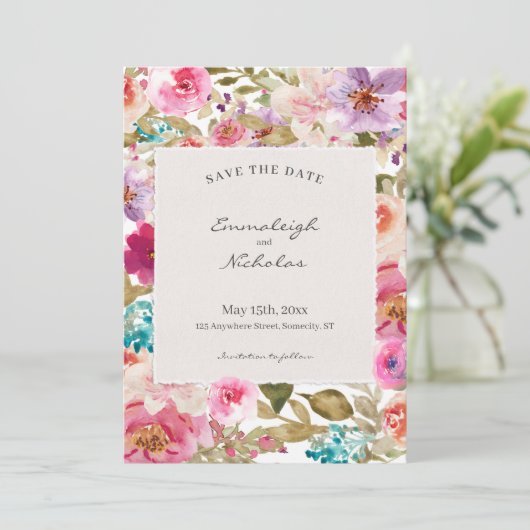 Torn Paper Spring Melody Floral Wedding Save The Date (Staand voorkant)