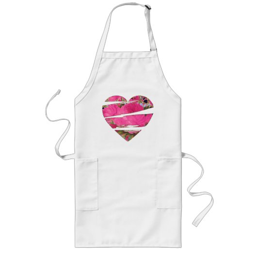 Torn Pink Roses Heart Abstract Art Apron Lang Schort (Voorkant)