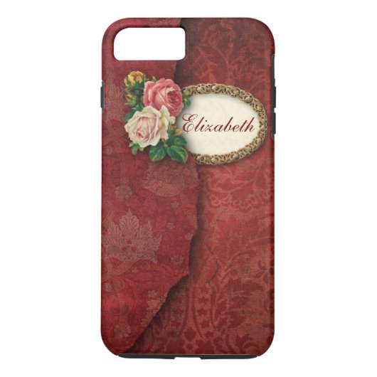  Torn Red Damask en Rozen gepersonaliseerd Case-Mate iPhone Case (Achterkant)