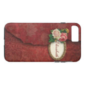  Torn Red Damask en Rozen gepersonaliseerd Case-Mate iPhone Case (Achterkant (Horizontaal))