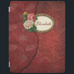 Torn Red Damask en Rozen gepersonaliseerd iPad Cover<br><div class="desc">Lagen van oude rode damast met gescheurde rand,  gouden filigraan lijst en  rozen. Opmerking: gebeeldhouwd,  gegraveerd,  in reliëf gemaakt en dimensionale effecten,  gelaagd,  verouderd of geërodeerd uiterlijk,  texturen en schaduwen digitaal bereikt. Het eigenlijke product heeft een vlakke ondergrond.</div>
