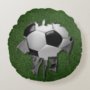 Torn Soccer Round White Pillow Rond Kussen