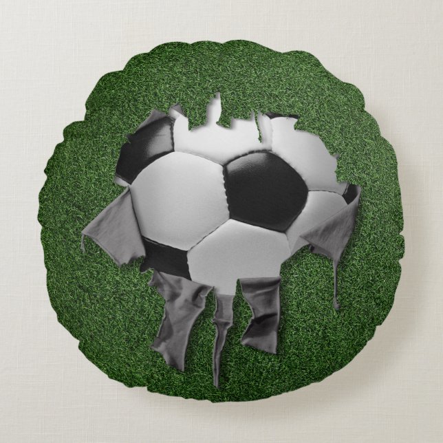 Torn Soccer Round White Pillow Rond Kussen (Voorkant)