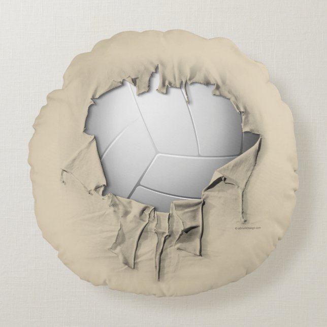 Torn Volleyball Round White Pillow Rond Kussen (Voorkant)