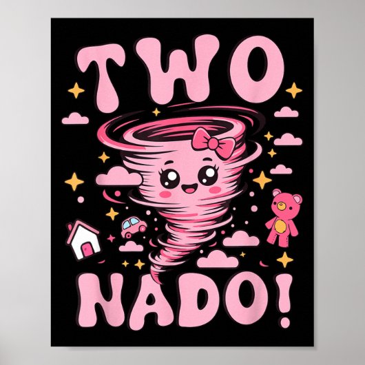 Tornado 2 Jaar Oude Meisje Verjaardag Twee Nado 2d Poster (Voorkant)