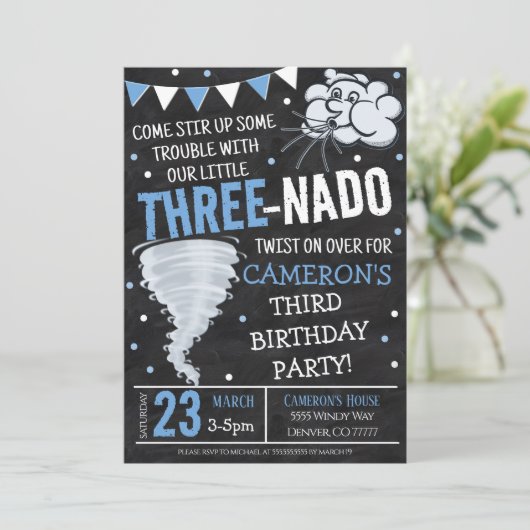 Tornado Birthday Party Invitation Kaart (Staand voorkant)